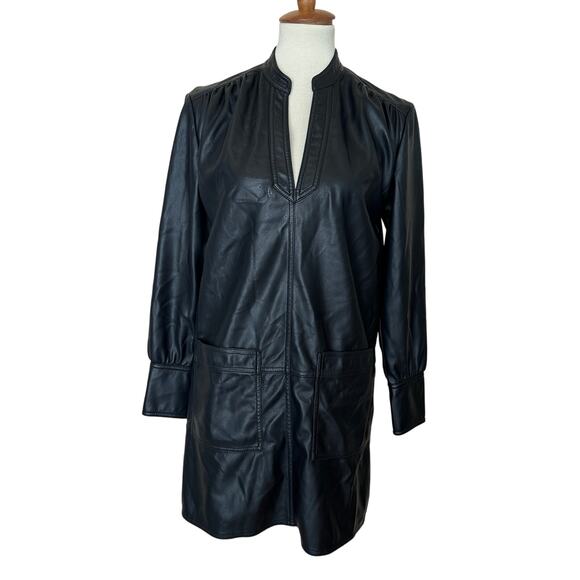 Rebecca Taylor Black Faux Leather Mini Tunic Dress XS Edgy Designer $295 Flaw - Picture 5 of 11